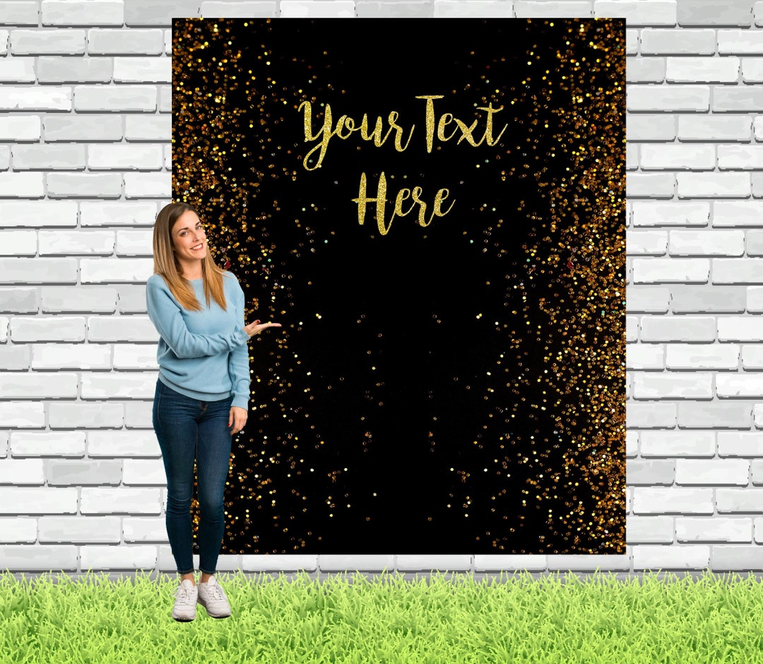 Custom Black Gold Birthday Backdrop Personalized Photo Booth Decoration Gold Customized Tapestry ...