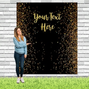 Custom Black Gold Birthday Backdrop Personalized Photo booth Decoration Gold Customized Tapestry Glitter Picture Party Banner Women Birthday