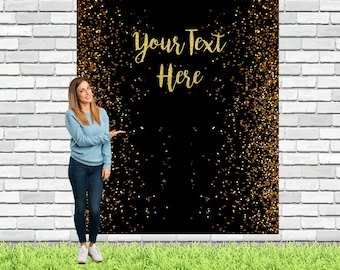 Custom Black Gold Birthday Backdrop Personalized Photo booth Decoration Gold Customized Tapestry Glitter Picture Party Banner Women Birthday