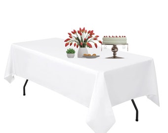 Christmas Party Polyester Tablecloth 60 x 102 Inch for 6ft Rectangle Tables Buffet Birthday Holiday Dinner Table Cover Washable Table Cover