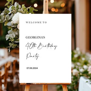 Printed Modern Calligraphy Birthday Welcome Sign Foamboard Personalized Party Welcome Poster Minimalist 30th 40th 50th Party Welcome Sign