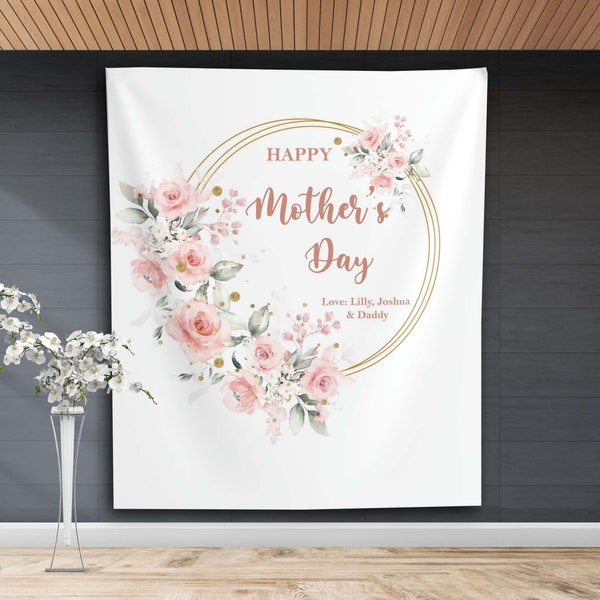 Custom Mother's Day Backdrop, Mothering Sunday Church Decor, Happy Mother's Day Banner, Pink Floral Personalized Backdrop, Mom appreciation