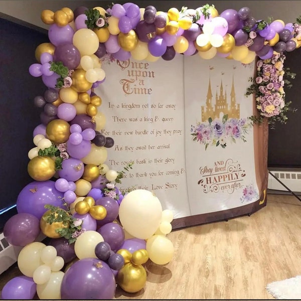 Érase una vez telón de fondo púrpura floral cumpleaños banner cuento de hadas castillo fondo princesa fiesta decoración ideas personalizado fiesta adolescente fotomatón