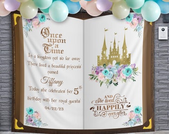 Pastel Birthday Backdrop Colorful Rainbow Banner Princess Party Background Once Upon A Time  Fairytale Book Backdrop Whimsical Decor