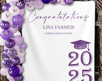 Graduation Decor Class of 2025 Party Backdrop Personalized High School Grad Banner College Graduation Grad Hat Photobooth Congrats Grad