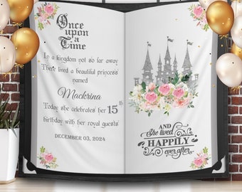 Castle Birthday Decoration Silver Blush Princess Birthday Backdrop Magical Party Floral Banner Once Upon A Time Book Backdrop First Birthday