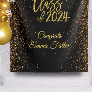 Class of 2024 Black Gold Glitter Graduation Backdrop Grad Party Decor ...