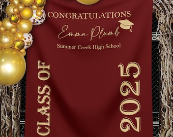 Maroon Graduation Banner Dark Red Custom Class of 2025 Grad Party Backdrop Personalized Graduation Photo Booth Decor High School Graduation