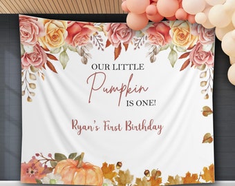 Eerste verjaardag pompoen achtergrond Boho kleine pompoen banner herfst genderneutrale kleuren herfst verjaardagsfeestje decoratie één 1e verjaardag