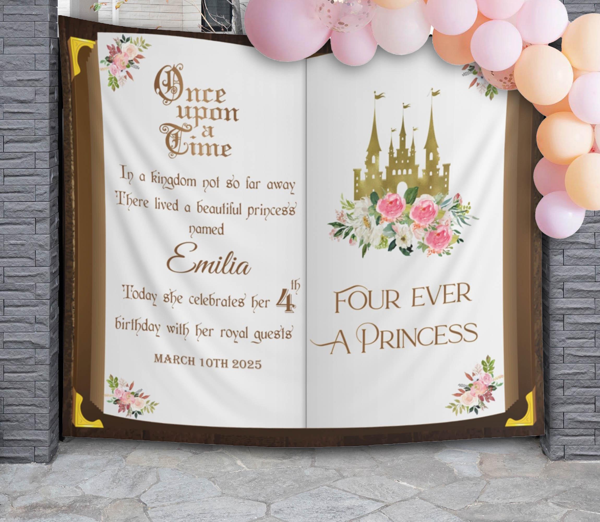 Four Ever A Princess Backdrop 4th Birthday Princess Party Decor Girls Four Ever Magical Castle Banner Once Upon A Time Floral Photobooth