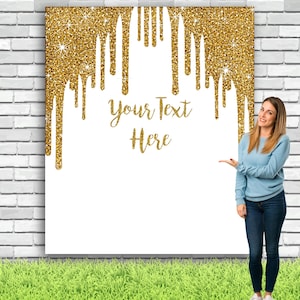 White Gold Glitter Graduation Party Backdrop, Brthday Gold Sparkle Photo Booth Banner, Custom Baptism, Anniversary, Baby shower Tapestry
