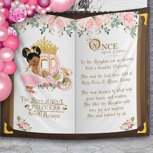 Princess Story Book Backdrop Once Upon A Time Royal Carriage Banner First Birthday Party Decoration Baby Shower Backdrop Custom Photobooth