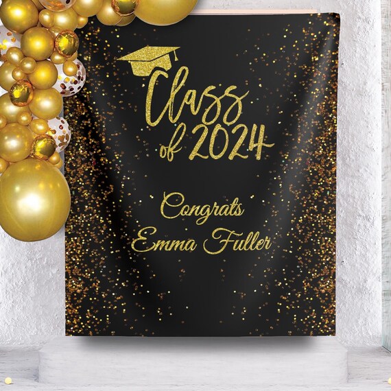 DIY Hanging Banner Avezano Class Of 2024 Graduation Backdrop Gold And ...