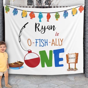 First Birthday Party Backdrop O-fish-ally 1st Birthday Decor Boy Fishing Banner Reel in the Fun Party Photo Booth Gone Fishing Party Decor