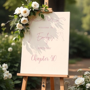 Cartel de bienvenida para el cumpleaños número 40, póster de cóctel rosa impreso y enviado, cartel para cualquier edad, decoración para fiestas de mujeres, cartón pluma para copas de champán