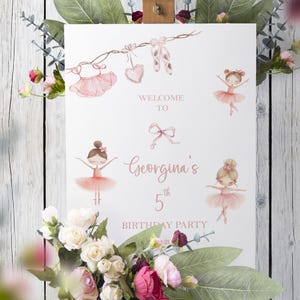 Plaque de bienvenue imprimée anniversaire fille ballerine fête carton mousse fille fard à joues coquette noeud affiche papier premier anniversaire 1 an enseigne personnalisée