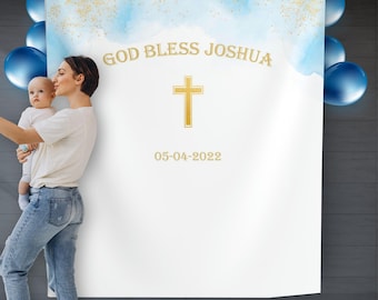 Avezano Boho God Bless Backdrop Baptism Bohemian Pampas - View #5