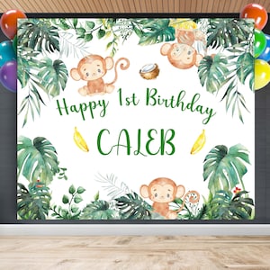 Monkey Birthday, Monkey Banana Birthday Party Backdrop, Jungle Party Backdrop, Hanging Monkey, Jungle Animals Decoration