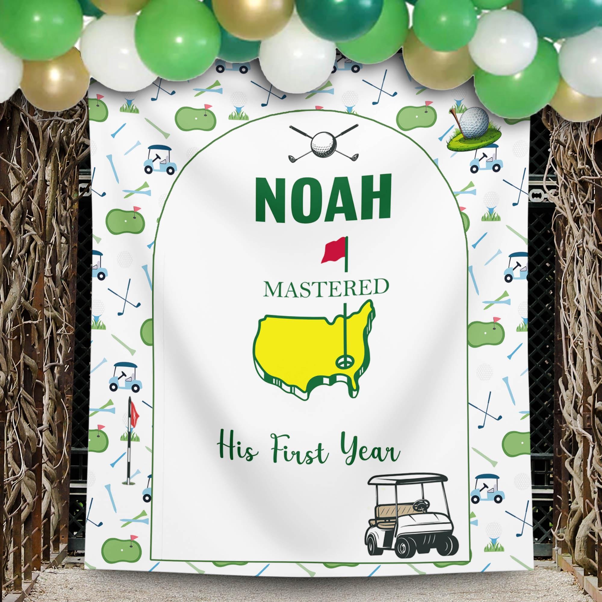 Masters First Birthday Banner Hole in One Golf 1st Birthday Decor Mastered First Year Backdrop Personalized Welcome Sign High Chair Banner