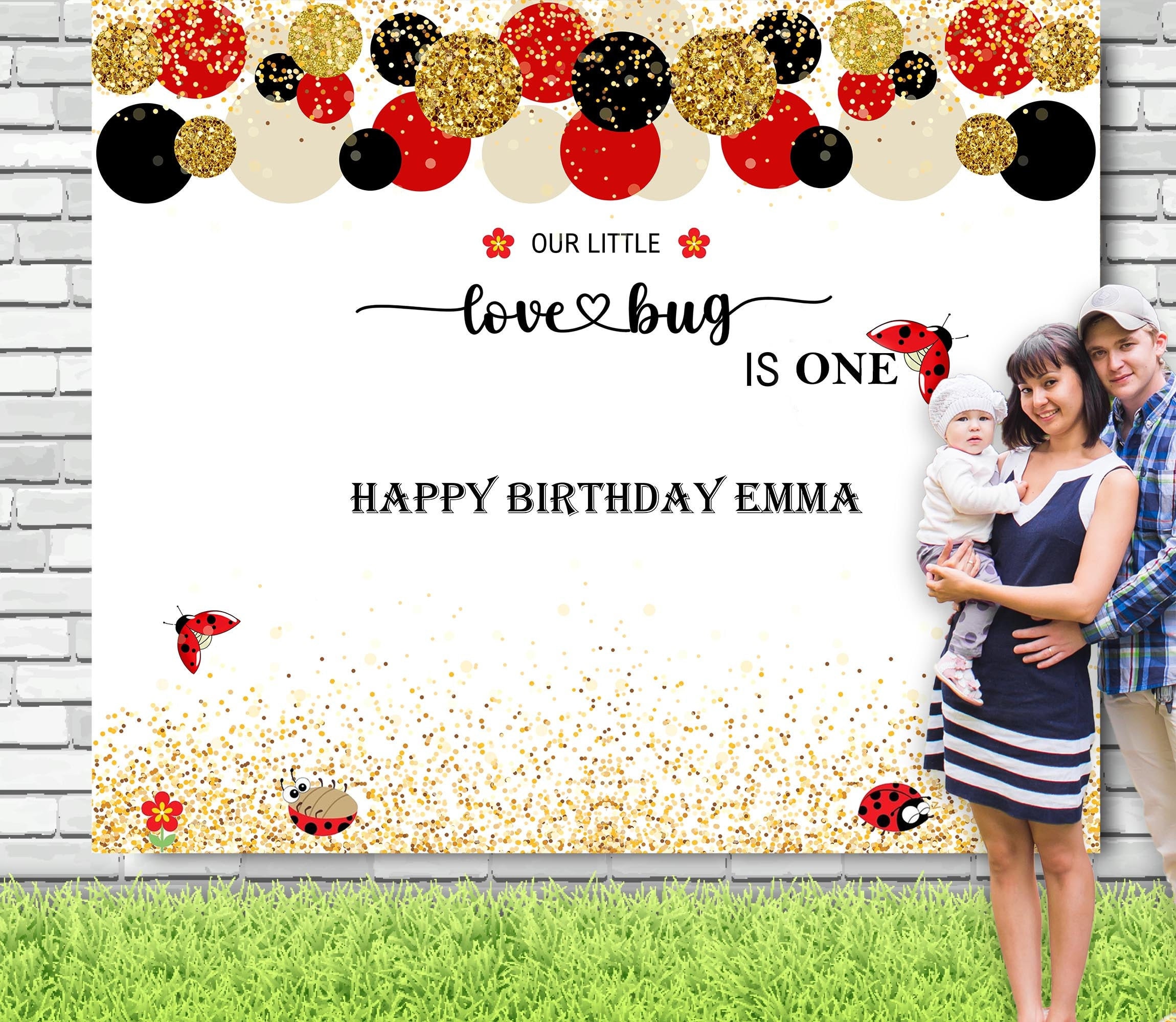 Ladybug backdrop party digital file Lovebug Baby Shower background ...