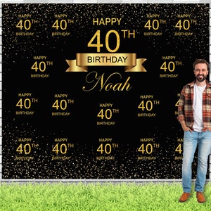 Personalized Step and Repeat Birthday Backdrop, Black Gold Glitter Backdrop, Business logo, Custom Party Backdrop, Men&#39;s Backdrop