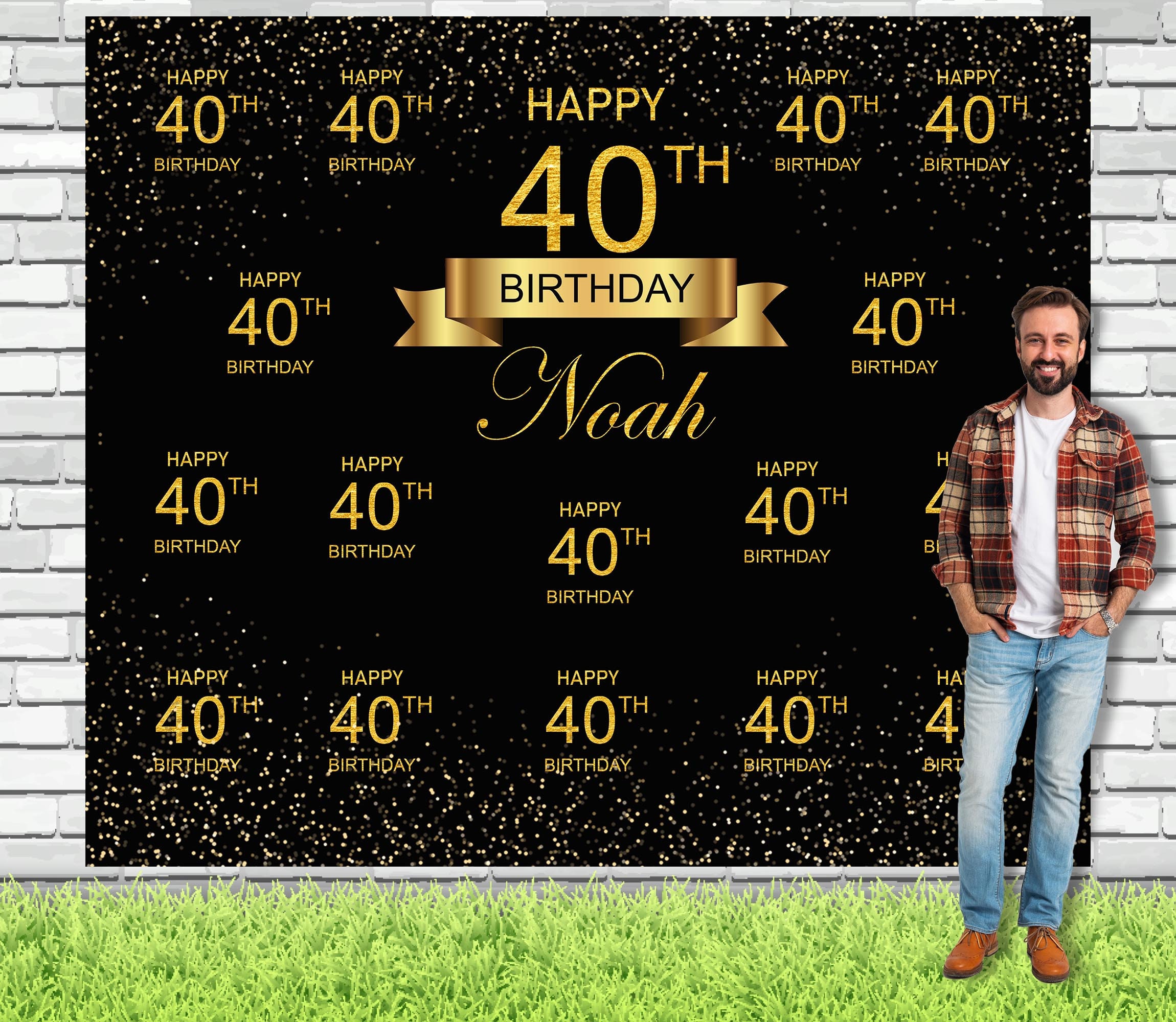 Red Black Step And Repeat Custom 40th Birthday Backdrop