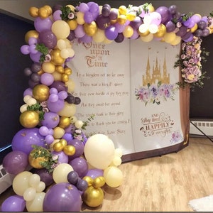 Once Upon a Time Backdrop Princess Birthday Party Decoration Fairytale Storybook Photo booth Royal Medieval First Birthday Vintage Castle Purple