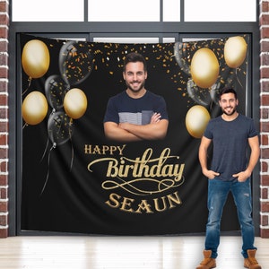 Custom Photo Backdrop Birthday Picture Banner Senior Birthday Kids Birthday Background Personalized Party Photo Booth Gold Glitter Decor