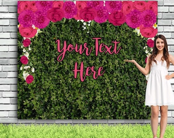 Roze bloemen gras achtergrond banner, gras foto achtergrond, Hedge muur foto achtergrond baby shower achtergrond, verjaardag gras muur achtergrond