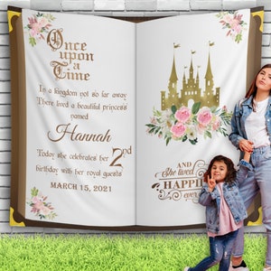 Princess Theme Fairytale Birthday Book Backdrop Custom Girl Dream Fantasy Birthday Castle Backdrop Royal Celebration Cake Table Decoration