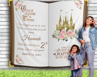 Princess Theme Fairytale Birthday Book Backdrop Custom Girl Dream Fantasy Birthday Castle Backdrop Royal Celebration Cake Table Decoration