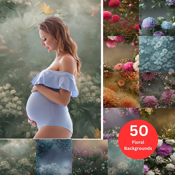 50 Fine Art Floral Digital Backdrops Bundle Maternity Studio Photography Background Overlays Photoshop Textures Art Portrait Photo Paper