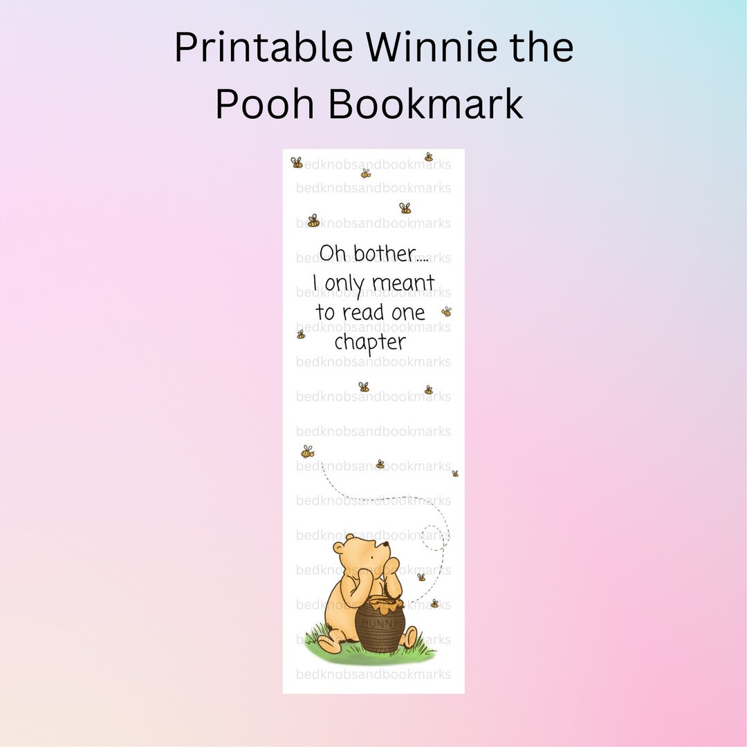 Classic Winnie the Pooh Printable Bookmark, Vintage Winnie Th Pooh