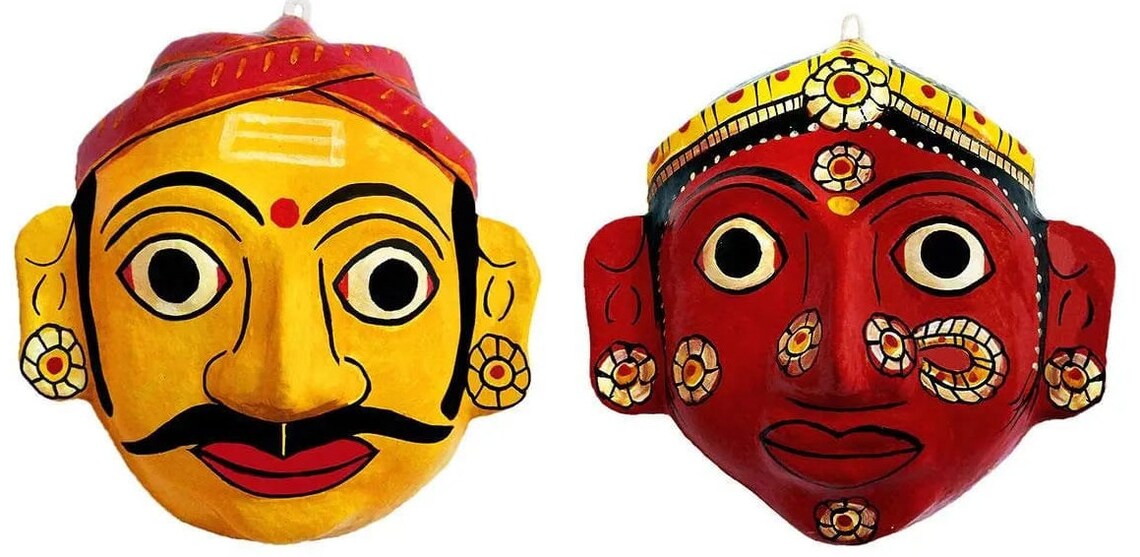 Handmade Traditional Indian Mask Pair Decorative Mask Etsy