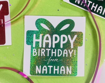 Personalized Foil Birthday Gift Stickers, Set of 12 (2.5")