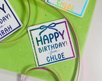 Personalized Foil Birthday Gift Stickers, Set of 12 Round Labels