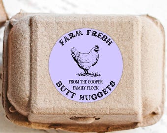 Custom Farm Fresh Butt Nuggets Egg Carton Stickers, Personalized Labels (Set of 10)