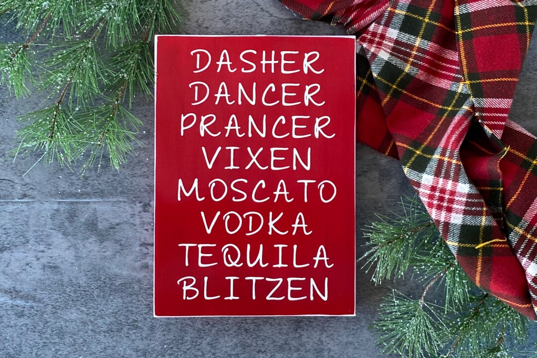 Reindeer and Alcohol Names Wood Sign Christmas Sign Wine Etsy
