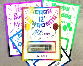 Custom Foil Birthday Money Holder, Cash Gift for Family, Personalized Birthday Card