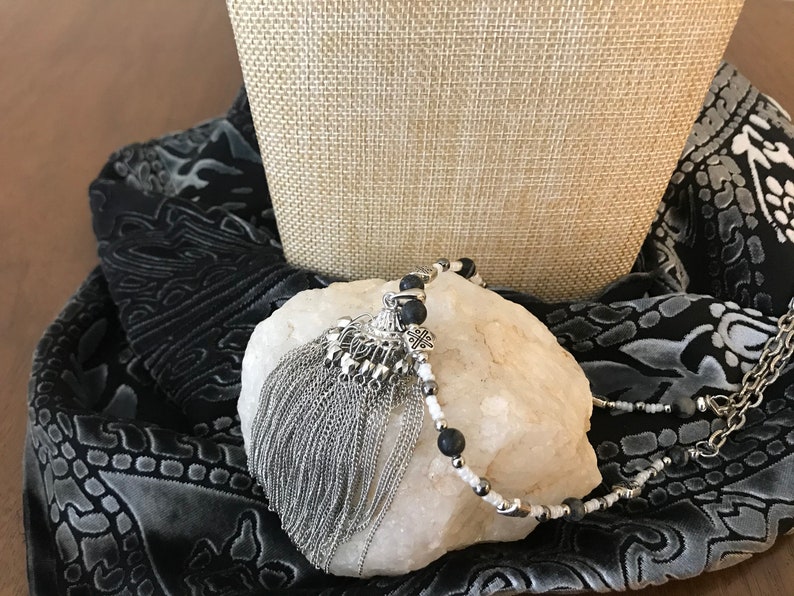 Agate and Metal Beaded Jewelry Necklace and Earring Set Statement Piece.
