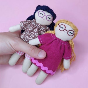 Mini Doll Pattern with Eyeglasses Handmade Small Rag Doll Sewing Pattern PDF Miniature Doll for Dollhouse