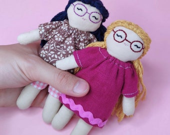 Mini Doll Pattern with Eyeglasses Handmade Small Rag Doll Sewing Pattern PDF Miniature Doll for Dollhouse