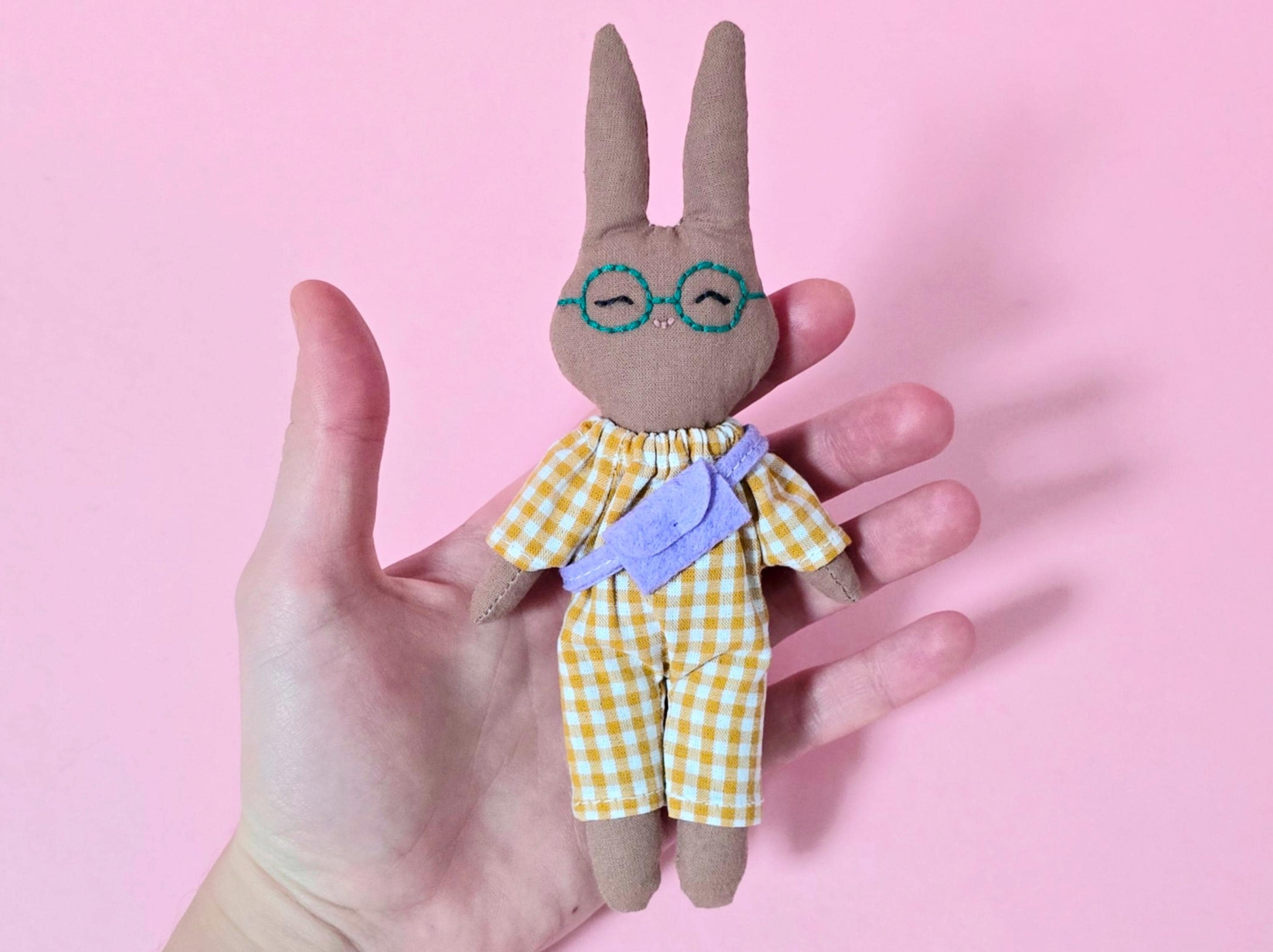 Miniature Doll Pattern Bunny for Dollhouse Tiny Doll Stuffed Animal Pattern 6-inch Mini Plush Toy Doll for Nursery Decor