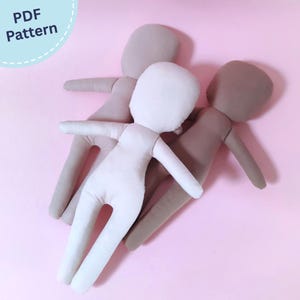 May include: Three blank fabric dolls in varying shades of beige, tan, and brown. Each doll features a simple, featureless head, torso, arms, and legs. The text PDF Pattern is visible in the upper left corner of the image, indicating a digital file.