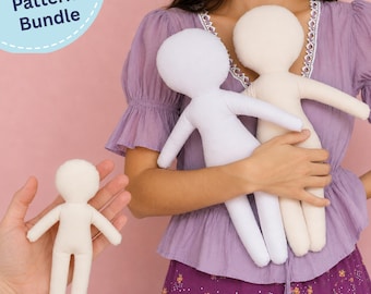 Paquete de patrones de costura para muñecas, muñeca de trapo de 5'' y patrón en PDF de cuerpo de muñeca en blanco de 16'' con instrucciones