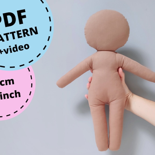 PDF Patrón de muñeca de tela 16'', Tutorial de costura de cuerpo de muñeca en blanco, Patrón de muñeca suave, Cuerpo de muñeca de trapo