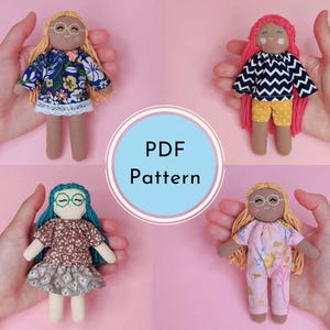 Modello per bambola minuscola con vestiti, modello per bambola di pezza da 5 pollici con occhiali PDF, bambola di stoffa, modello per bambola di stoffa