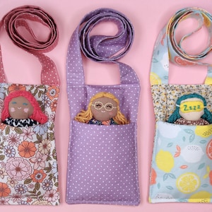 Stoffpuppe Schlafsack Muster für 12 cm große Puppe, Puppen Bett Muster, Umhängetasche kleine Puppe zu tragen, Stoffpuppe Schlafmaske Muster