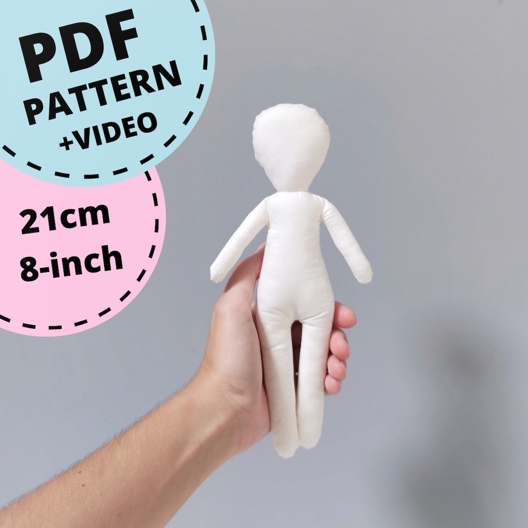 Rag Doll Sewing Pattern 8'', Blank Doll Body Sewing Tutorial, PDF Soft ...