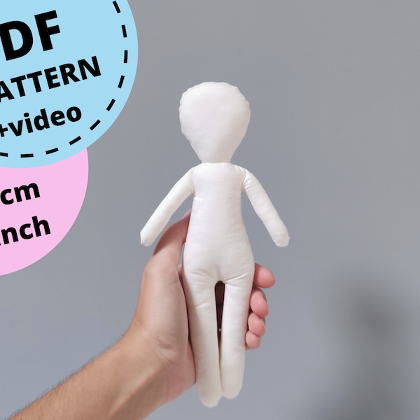 Rag Doll Sewing Pattern 9'', Blank Doll Body Sewing Tutorial, PDF Soft Doll Pattern, Rag Doll Body